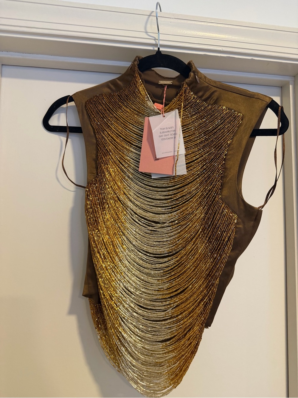 Cult Gaia Taraji Gold Beaded High-Neck Top Size Small NEW! New with tags! - Picture 10 of 14